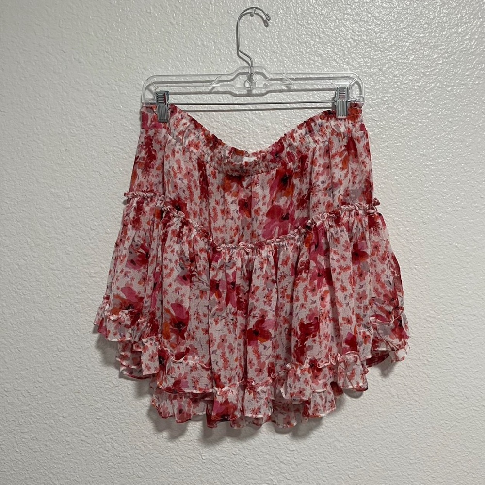 Floral Red Tiered Ruffle Mini Skirt